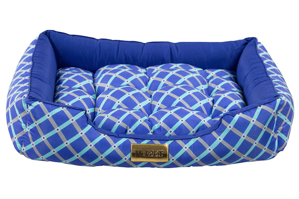 Cama retangular para cachorro ou gato Luppet azul geométrico