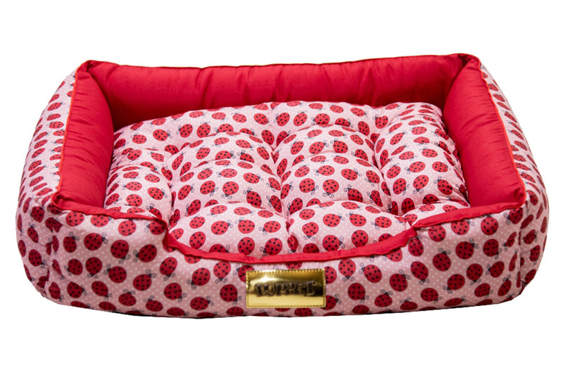 Cama Retangular para Cachorro ou Gato Luppet Luxo Vermelho Joaninhas