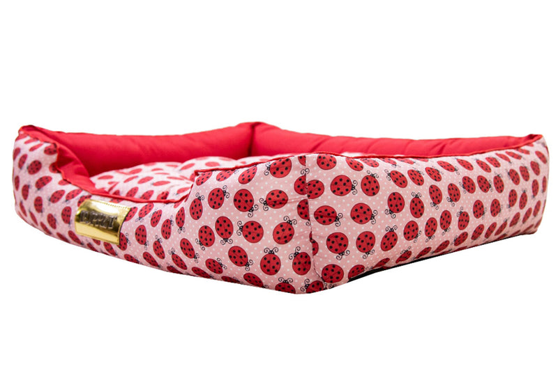 Cama Retangular para Cachorro ou Gato Luppet Luxo Vermelho Joaninhas