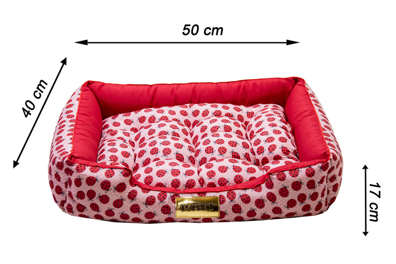 Cama Retangular para Cachorro ou Gato Luppet Luxo Vermelho Joaninhas