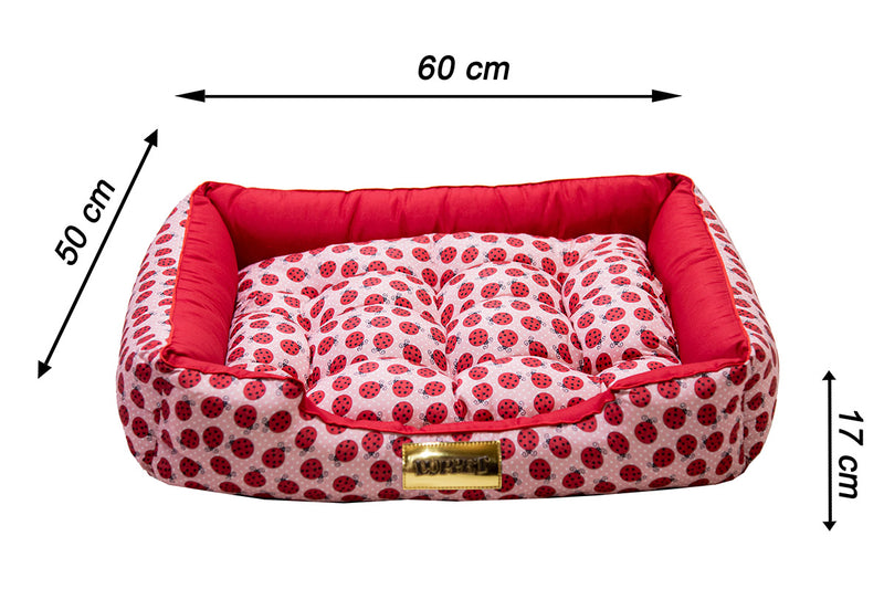 Cama Retangular para Cachorro ou Gato Luppet Luxo Vermelho Joaninhas