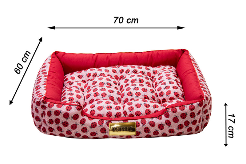 Cama Retangular para Cachorro ou Gato Luppet Luxo Vermelho Joaninhas